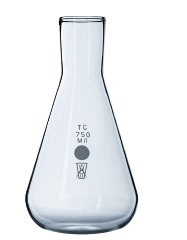 Колба-качалка 750 мл, БС, широкое горло, закругленные края, 1 шт., Россия