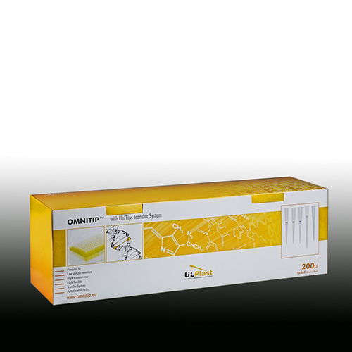  Наконечники до 200 мкл (от 1 мкл), нестерильные, длина 50 мм, бесцветные, Omnitip, 96 шт./штатив, 10 штат./уп., ULPlust