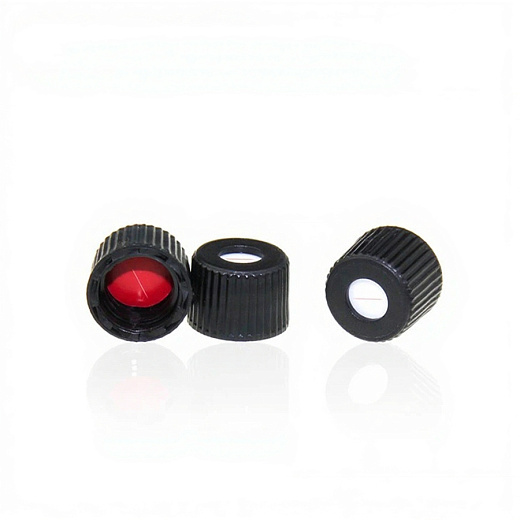 Крышка винтовая 8-425, ПП, черная, с отверстием, с септой 8 мм Red PTFE/White Silicone, 1,5 мм, PRE-SLIT, 100 шт./уп., ALWSCI Technologies