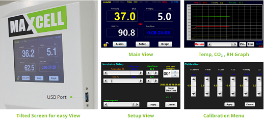 СО₂-инкубатор MaxCell, ЖК экран отображает уровень СО₂ и температуру, NBT203XXL, N-Biotek