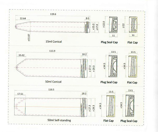 Пробирки культуральные 50 мл, 6000g, конические с юбкой, вентилируемая крышка, полипропилен, стерильные, Jet Biofil, Китай