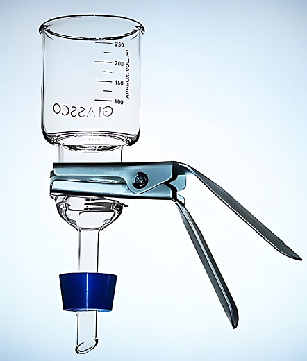 Фильтродержатель для вакуумной фильтрации, одноместный, d 47 мм, воронка 300 мл, покрытое тефлоном стекло, подложка из фриттованного стекла с тефлоном