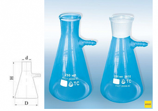 Колба Бунзена, 250 мл, цилиндрическая горловина, исп. 1, ГОСТ 25336-82, 1 шт.