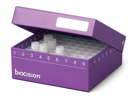 Штатив для криопробирок 1-2 мл, 81 место, ламин. водост. фиброкартон, с отв. для слива жидкого азота, с крышкой, TruCool