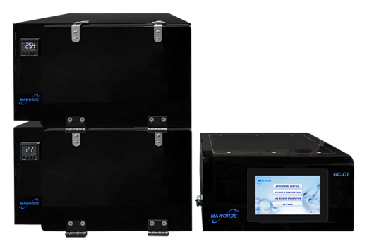 Черные непрозрачные инкубаторы с температурным контролем могут быть укомплектованы одной, двумя или тремя камерами с возможностью независимых регулировок концентрациий кислорода.