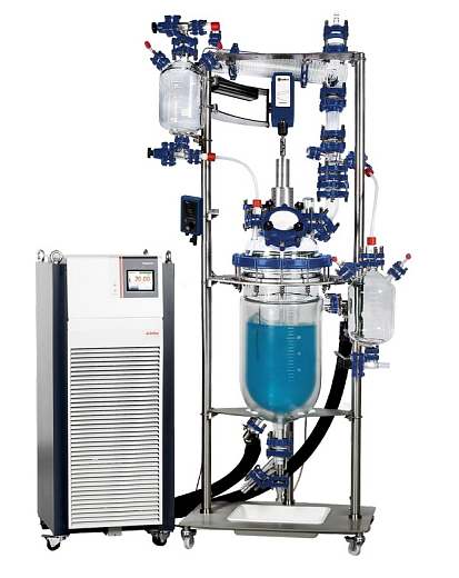 Реактор химический 50 л, DN450, с рубашкой, с верхнеприводной мешалкой OHS.4DF, комплект для дистилляции, без датчика температуры, PlusChem