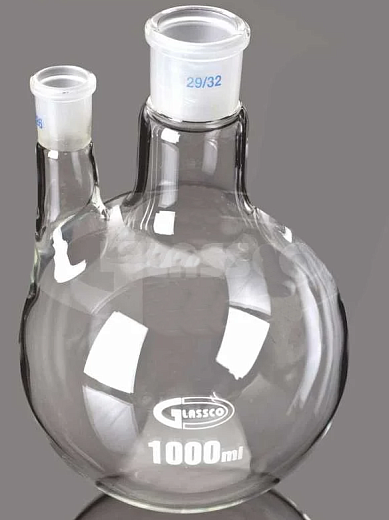 Колба двугорлая, параллельная, 50 мл, высота 90 мм, центральный шлиф 29/32, боковой шлиф 14/23