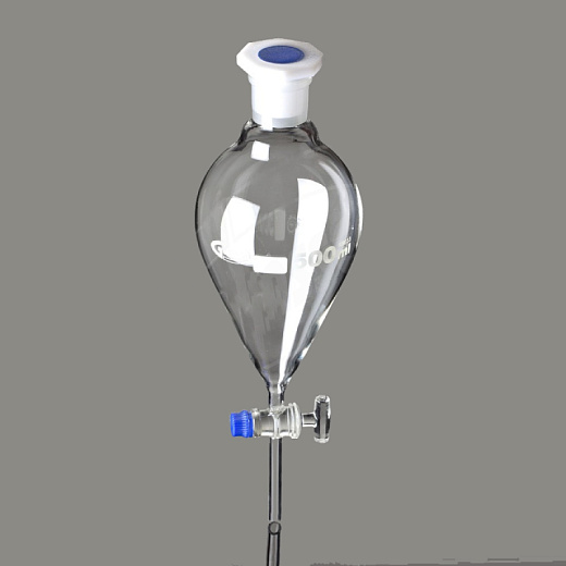 Воронка делительная, 50 мл, грушевидная, шлиф 19/26, запорным краном из стекла, пробка ПП, 1 шт./уп., Glassco