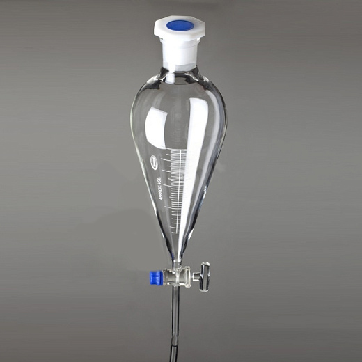 Воронка делительная, 250 мл, грушевидная, шлиф 29/32, с градуировкой, пробка ПП, 1 шт./уп., Glassco