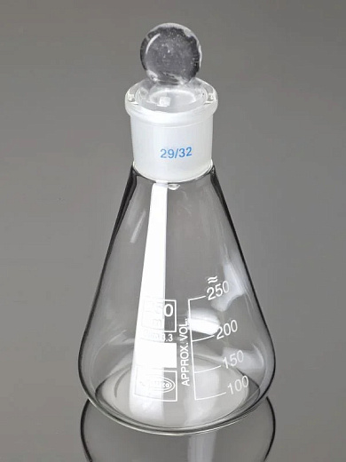 Колба Эрленмейера 250 мл, стекло, до 500 °С, шлиф 29/32, cтеклян. пробка, 2 шт./уп., Glassco, Индия