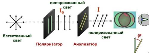 Рис. 2. Взаимное расположение плоскостей поляризатора и анализатора Рис. 2. Взаимное расположение плоскостей поляризатора и анализатора.